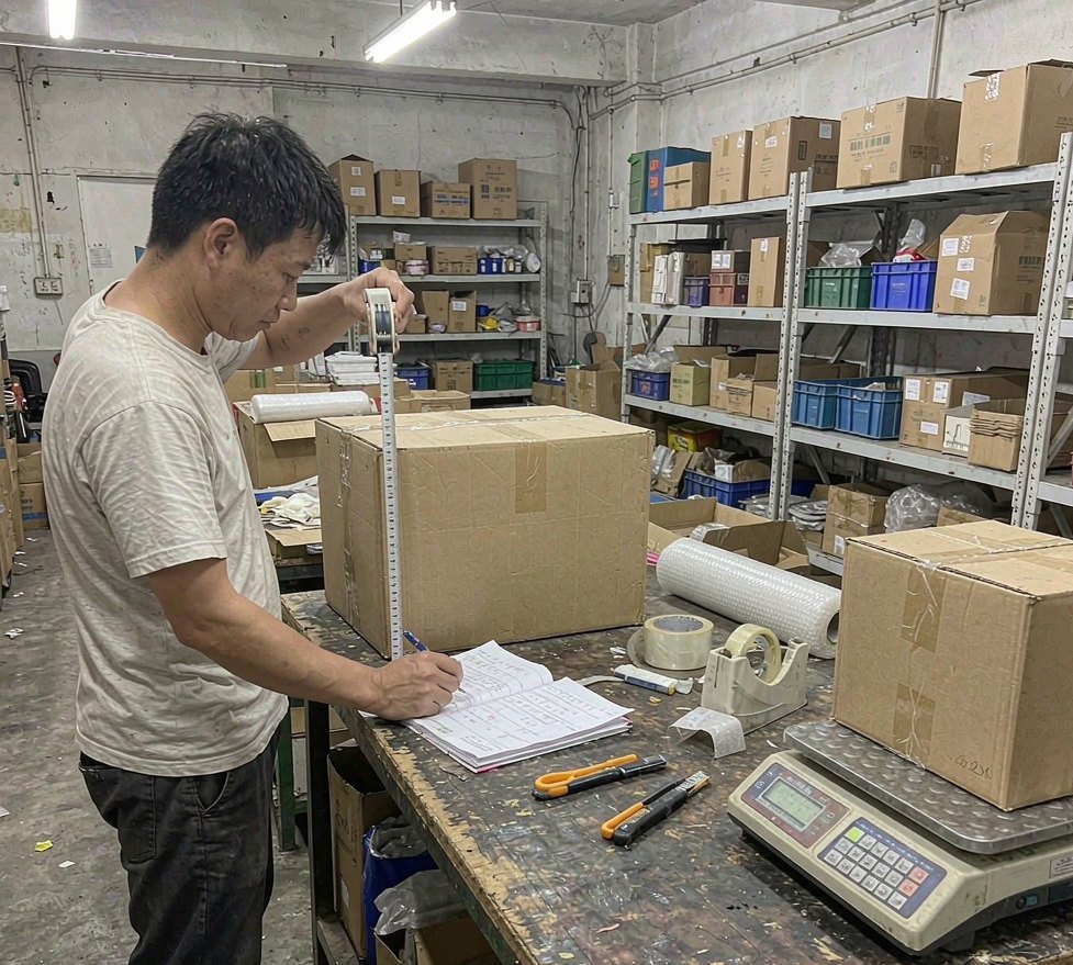 Parcel received and weighed on the checking bench